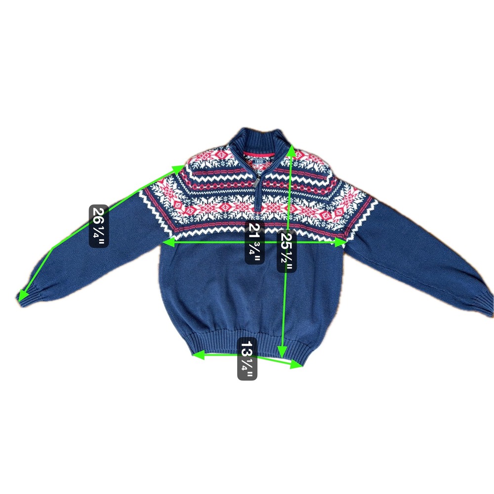 IZOD Vintage Fair Isle Sweater Mens Large Blue Red White 1/4‎ Zip Pullover Knit - Picture 3 of 8